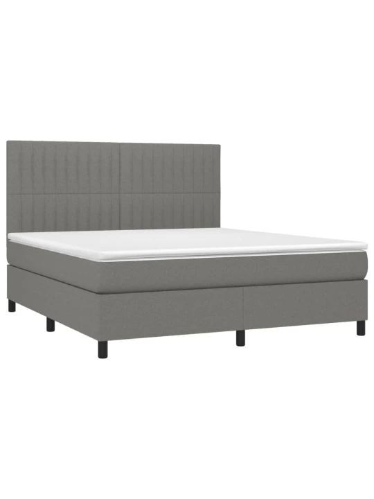 Box spring postel s matrací a LED tmavě šedá 160x200 cm textil