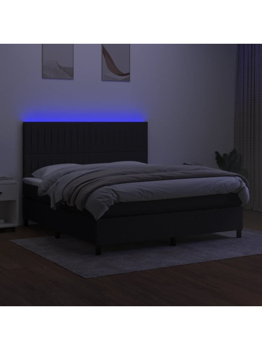 Box spring postel s matrací a LED černá 160x200 cm textil