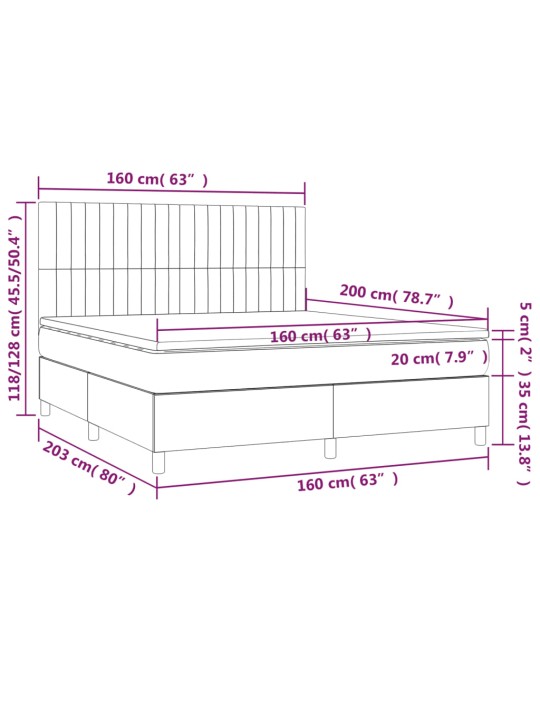 Box spring postel s matrací a LED černá 160x200 cm textil