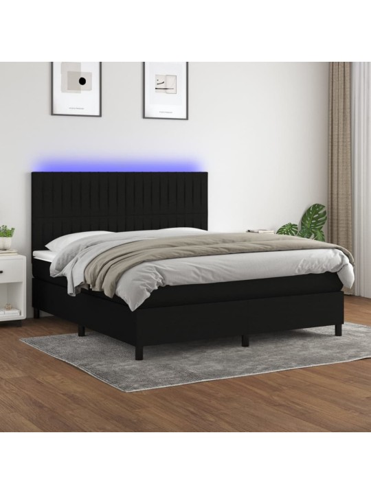 Box spring postel s matrací a LED černá 160x200 cm textil