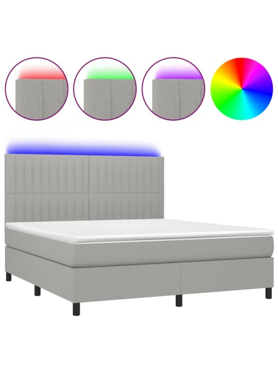 Box spring postel s matrací a LED světle šedá 180x200 cm textil