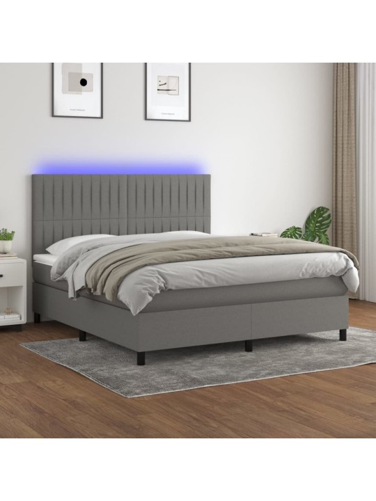 Box spring postel s matrací a LED tmavě šedá 180x200 cm textil