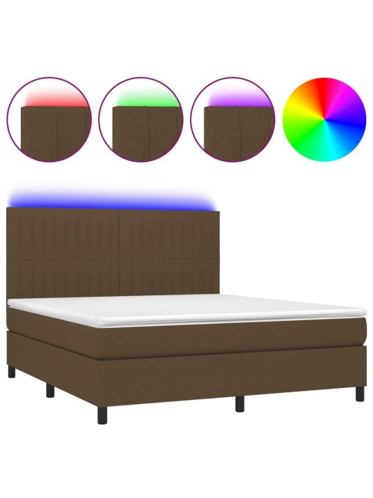 Box spring postel s matrací a led tmavě hnědá 180x200 cm textil