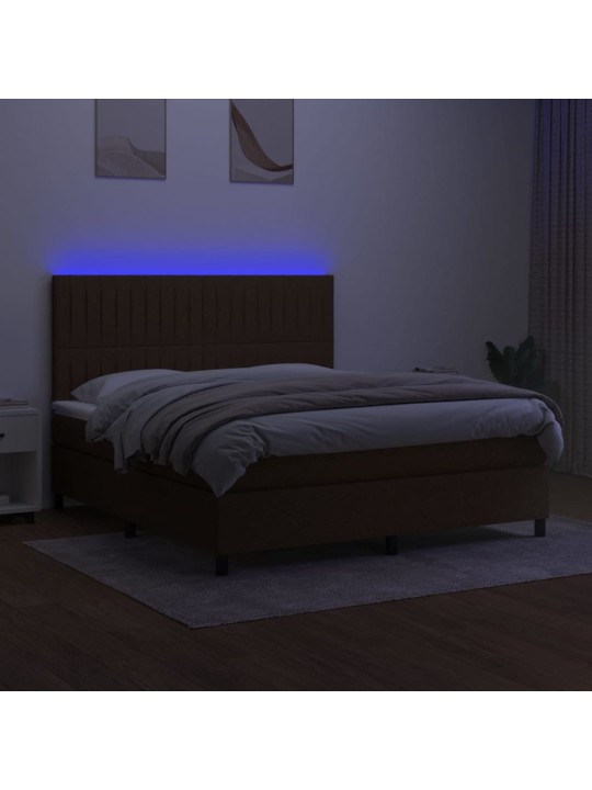 Box spring postel s matrací a led tmavě hnědá 180x200 cm textil