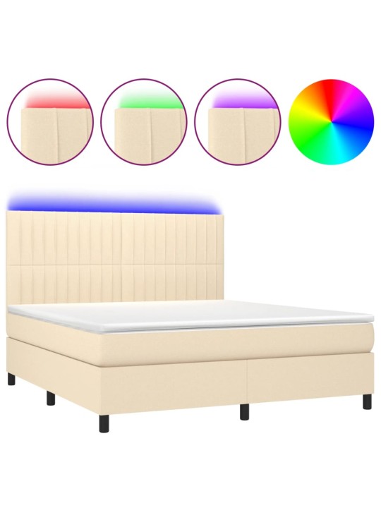 Box spring postel s matrací a led krémová 180x200 cm textil