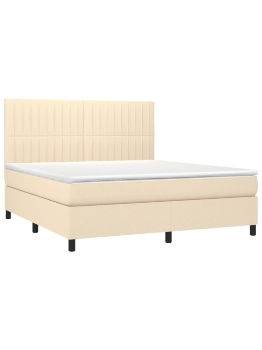 Box spring postel s matrací a led krémová 180x200 cm textil