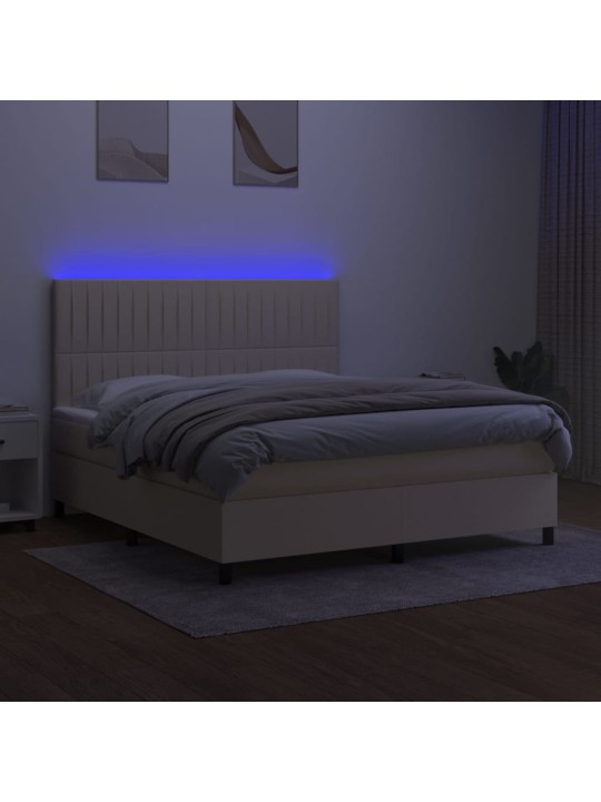 Box spring postel s matrací a led krémová 180x200 cm textil