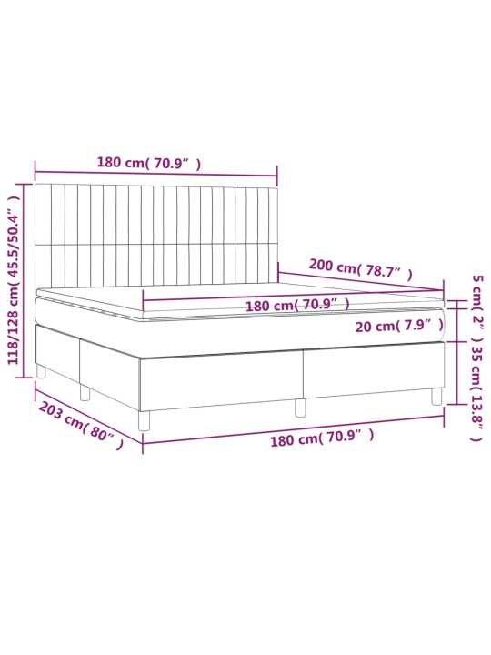 Box spring postel s matrací a led krémová 180x200 cm textil