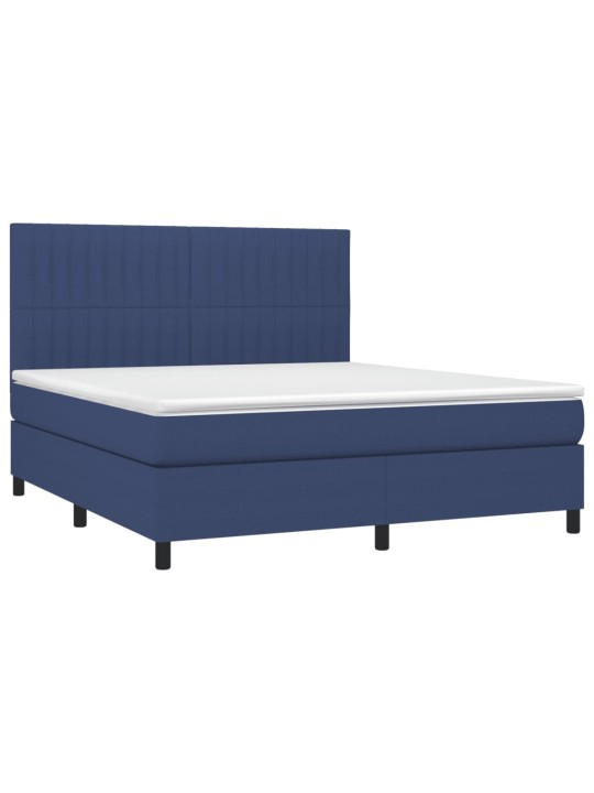 Box spring postel s matrací a LED modrá 180x200 cm textil