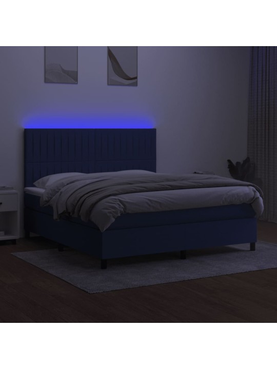 Box spring postel s matrací a LED modrá 180x200 cm textil