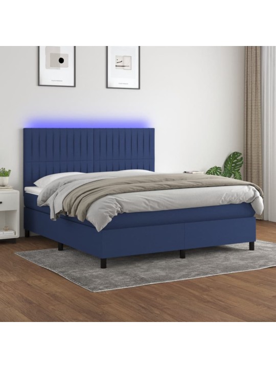 Box spring postel s matrací a LED modrá 180x200 cm textil