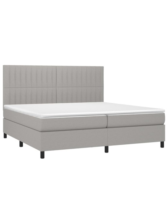 Box spring postel s matrací a LED světle šedá 200x200 cm textil