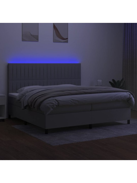 Box spring postel s matrací a LED světle šedá 200x200 cm textil