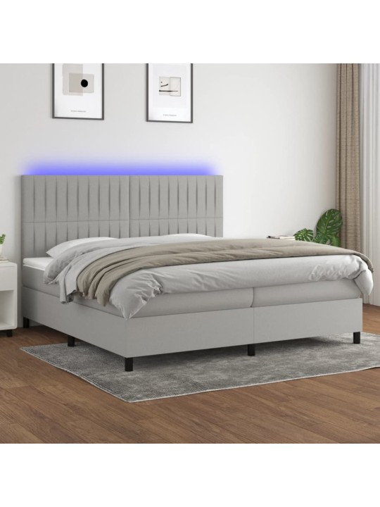 Box spring postel s matrací a LED světle šedá 200x200 cm textil