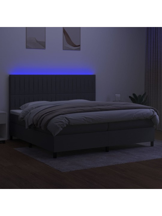 Box spring postel s matrací a LED tmavě šedá 200x200 cm textil
