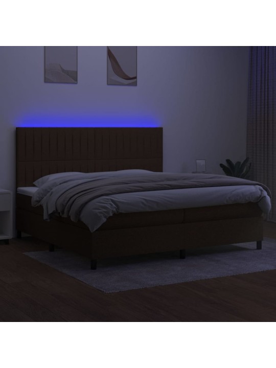 Box spring postel s matrací a led tmavě hnědá 200x200 cm textil