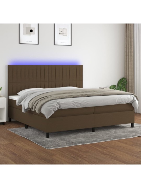 Box spring postel s matrací a led tmavě hnědá 200x200 cm textil