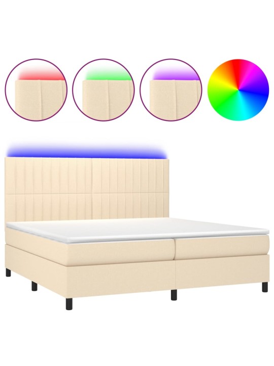 Box spring postel s matrací a led krémová 200x200 cm textil