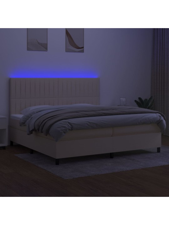 Box spring postel s matrací a led krémová 200x200 cm textil