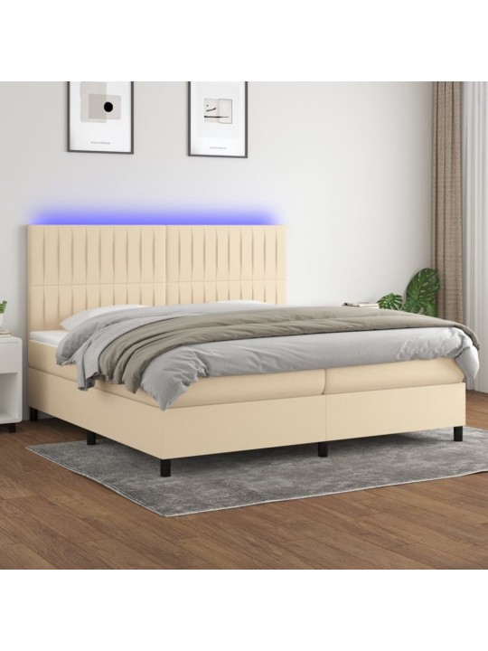 Box spring postel s matrací a led krémová 200x200 cm textil