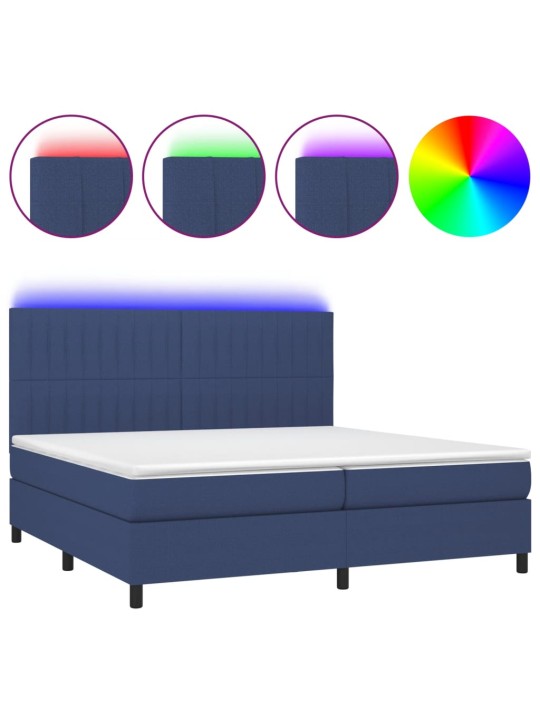 Box spring postel s matrací a led modrá 200x200 cm textil