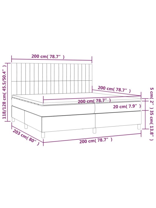 Box spring postel s matrací a led modrá 200x200 cm textil