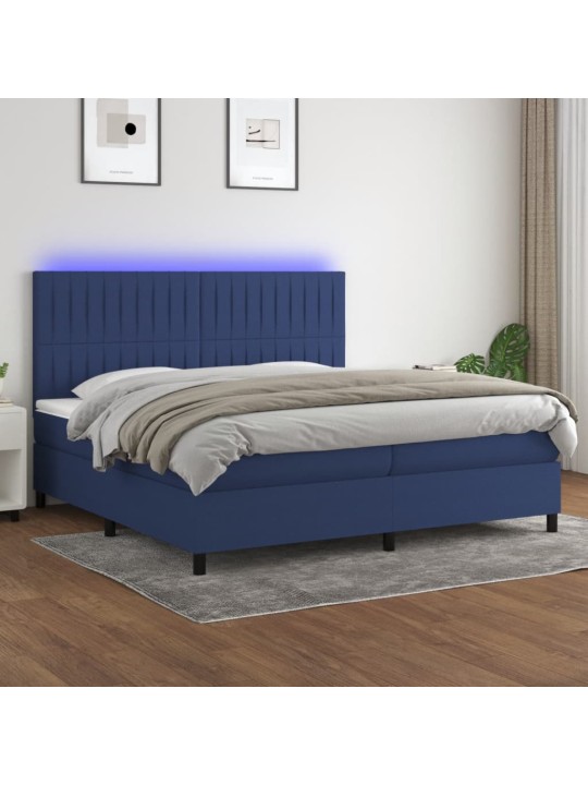 Box spring postel s matrací a led modrá 200x200 cm textil
