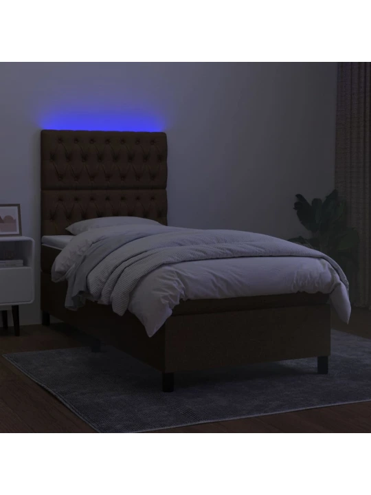Box spring postel s matrací a led tmavě hnědá 80x200 cm textil