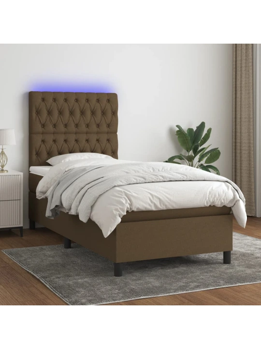 Box spring postel s matrací a led tmavě hnědá 80x200 cm textil