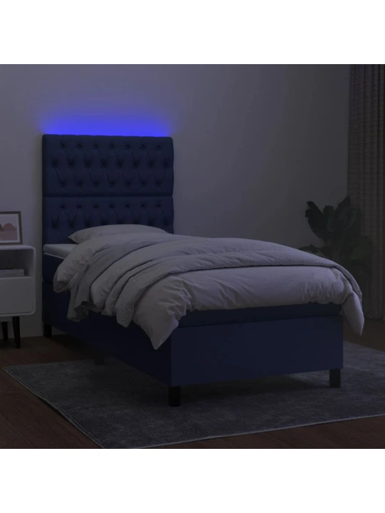 Box spring postel s matrací a led modrá 80 x 200 cm textil