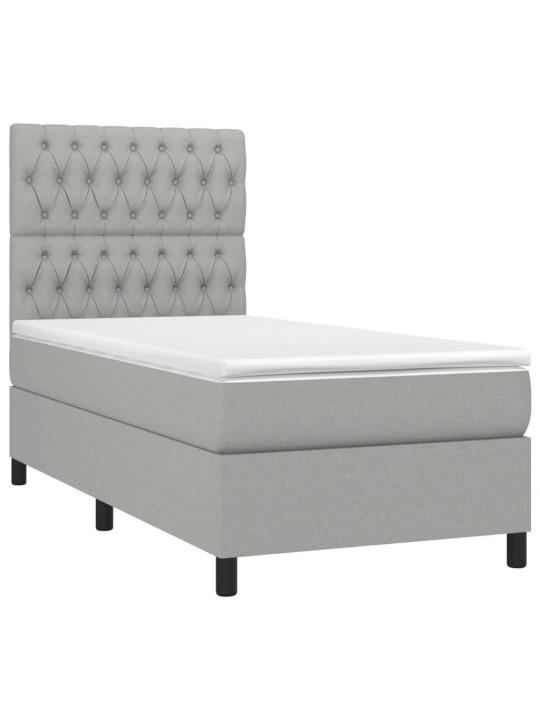 Box spring postel s matrací a LED světle šedá 90x190 cm textil
