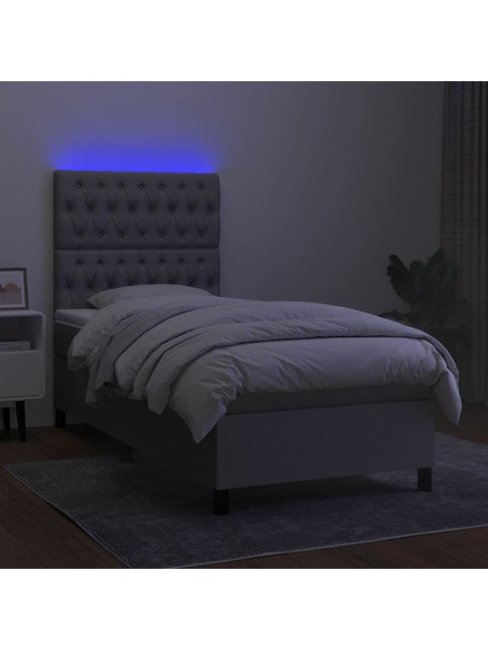 Box spring postel s matrací a LED světle šedá 90x190 cm textil