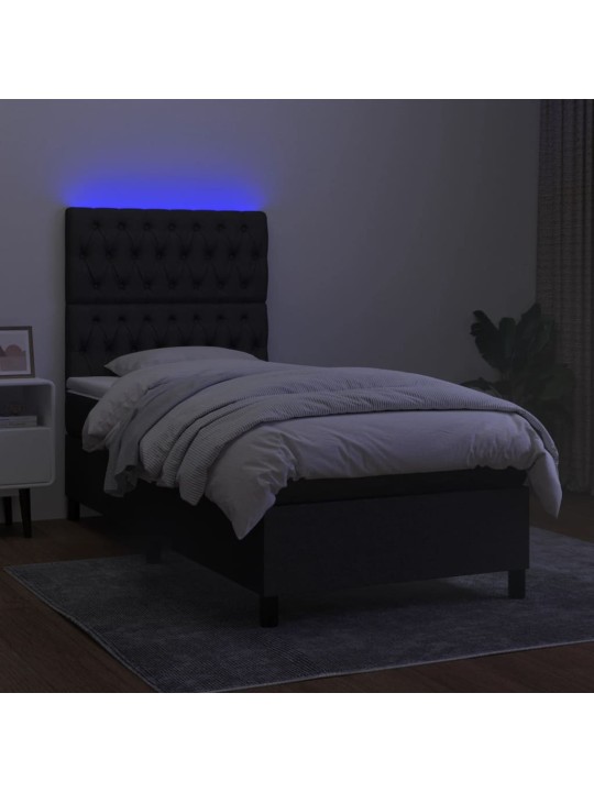 Box spring postel s matrací a LED černá 90x190 cm textil