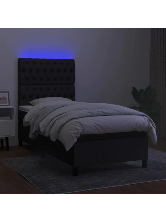 Box spring postel s matrací a LED černá 90x190 cm textil