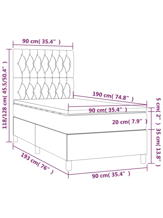 Box spring postel s matrací a LED černá 90x190 cm textil