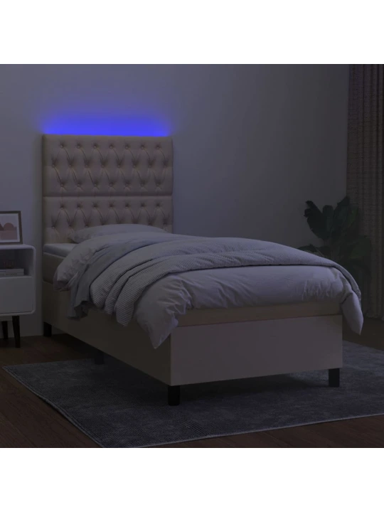 Box spring postel s matrací a led krémová 90x190 cm textil