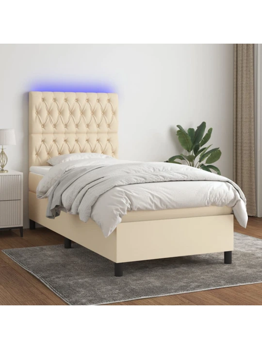 Box spring postel s matrací a led krémová 90x190 cm textil