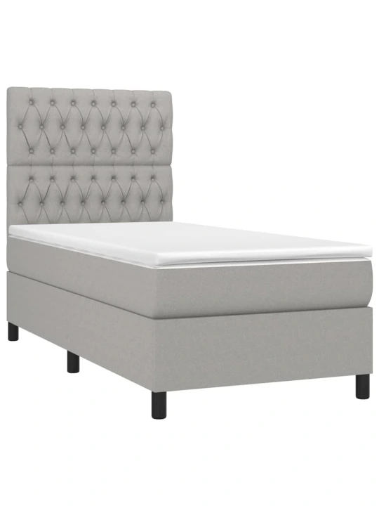 Box spring postel s matrací a LED světle šedá 90x200 cm textil