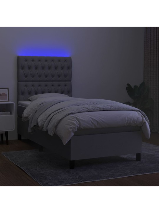 Box spring postel s matrací a LED světle šedá 100x200 cm textil