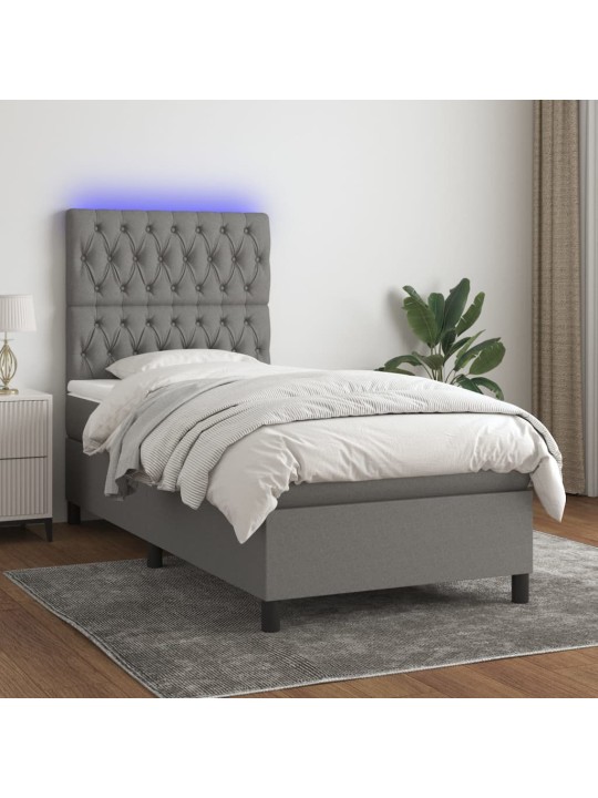 Box spring postel s matrací a LED tmavě šedá 100x200 cm textil