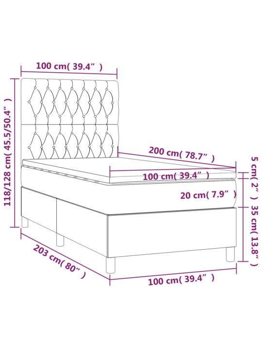 Box spring postel s matrací a LED černá 100x200 cm textil
