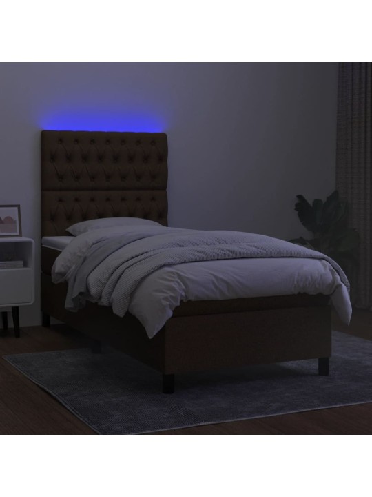 Box spring postel s matrací a led tmavě hnědá 100x200 cm textil