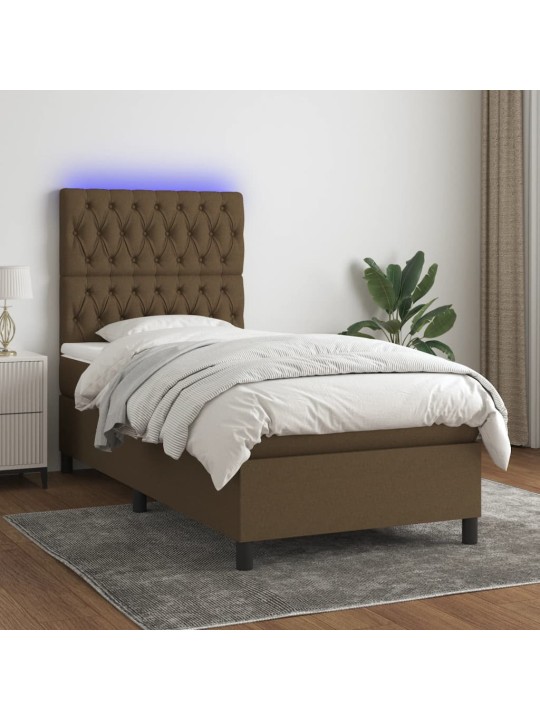 Box spring postel s matrací a led tmavě hnědá 100x200 cm textil