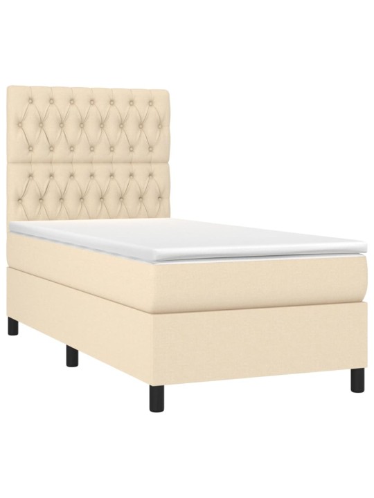 Box spring postel s matrací a LED krémová 100x200 cm textil