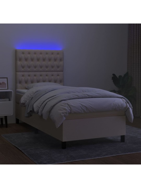 Box spring postel s matrací a LED krémová 100x200 cm textil
