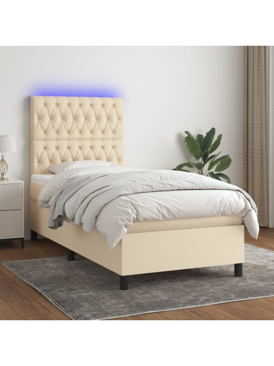 Box spring postel s matrací a LED krémová 100x200 cm textil