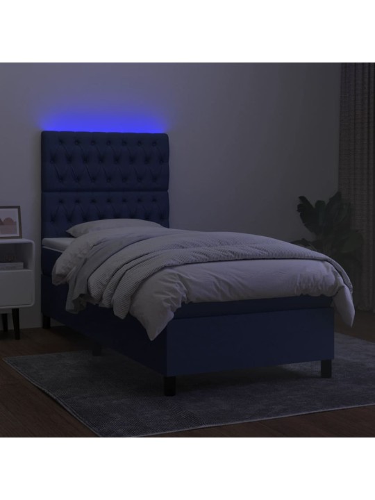 Box spring postel s matrací a LED modrá 100x200 cm textil