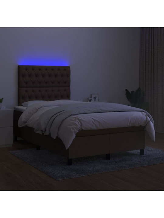Box spring postel s matrací a led tmavě hnědá 120x200 cm textil