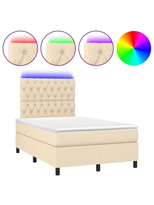 Box spring postel s matrací a LED krémová 120 x 200 cm textil