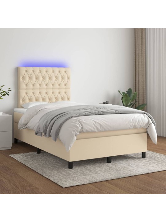 Box spring postel s matrací a LED krémová 120 x 200 cm textil